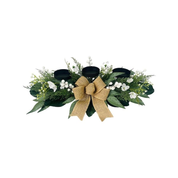 6 in. Green Indoor Artificial Magnolia Flower Candle Holders Centerpiece