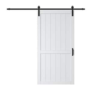 42 in. x 84 in. Paneled H Shape Solid Core White Primed MDF Barn Door Slab with Hardware Kit