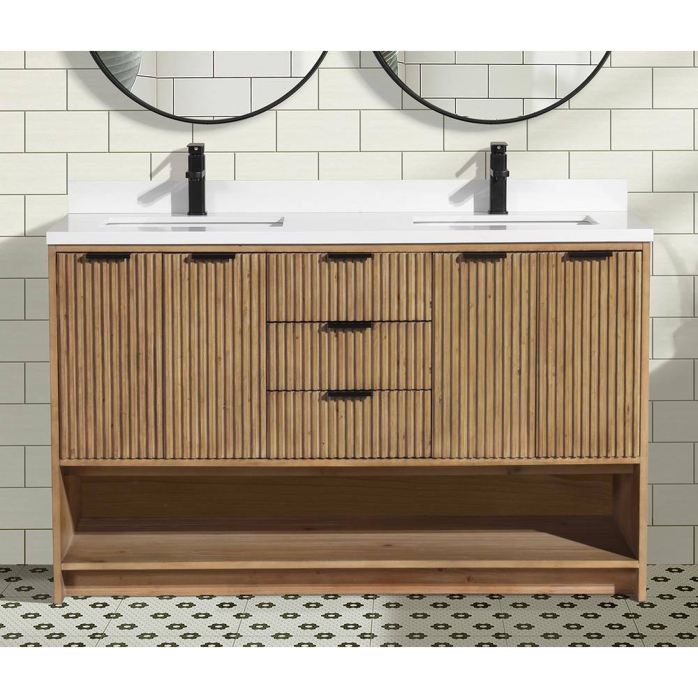 San Diego 55" Weathered Fir Double Sink Freestanding Vanity