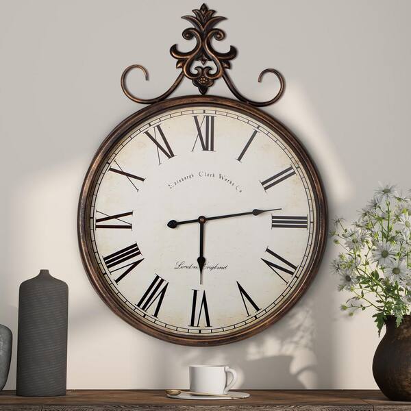 THKSHOUZ Vintage Brown 23.6 in. W x 31.5 in. H Fancy Round Metal