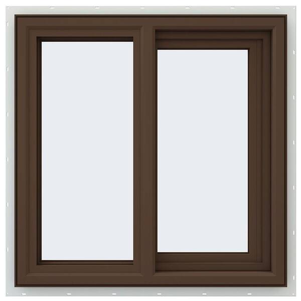 JELD-WEN 23.5 in. x 23.5 in. V-4500 Series Brown Painted Vinyl Right-Handed Sliding Window with Fiberglass Mesh Screen