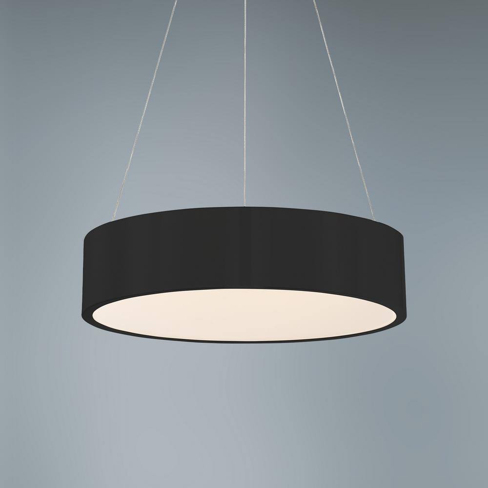 Black Glass LED Drum Pendant Light - 18"