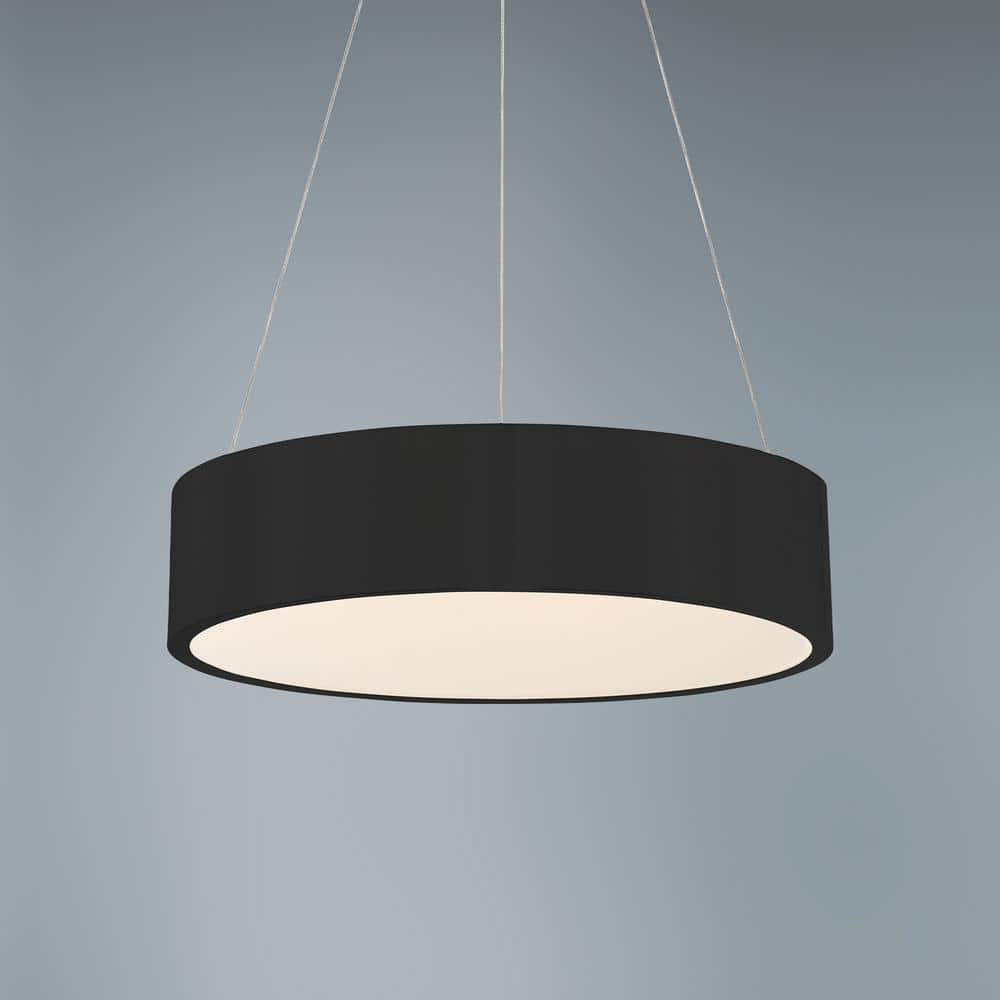 Black Glass LED Drum Pendant Light - 18"
