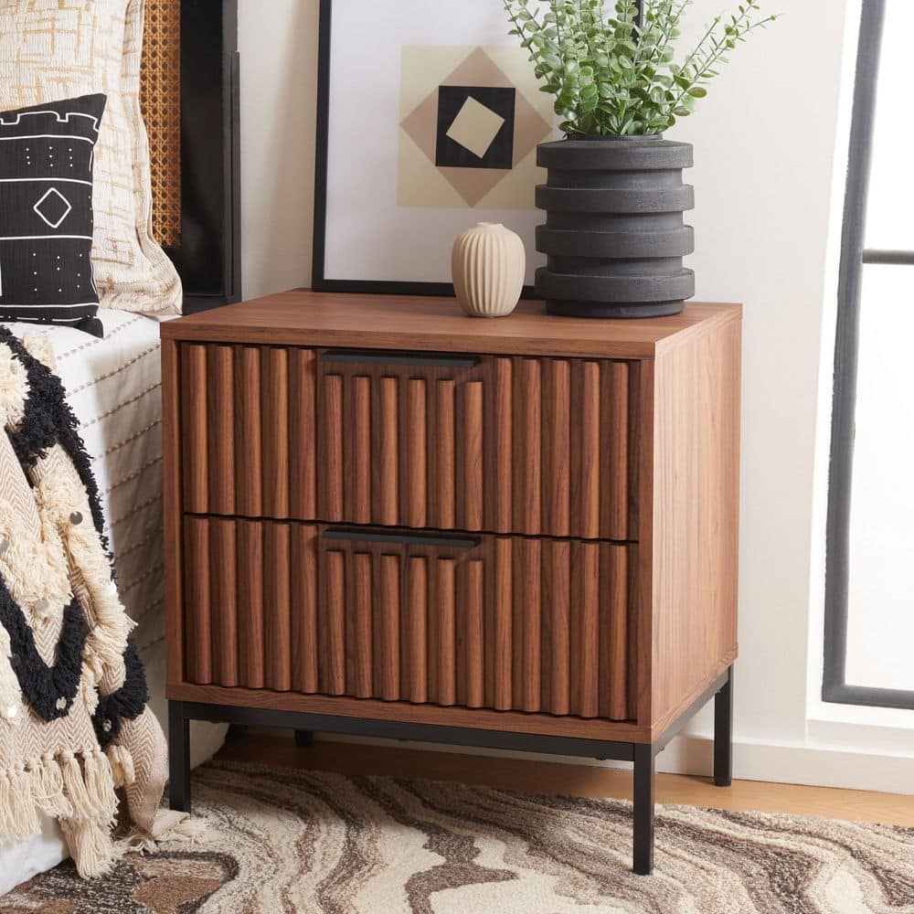 Lylia Walnut/Black 2 Drawer Nightstand price history on PriceWatchPro