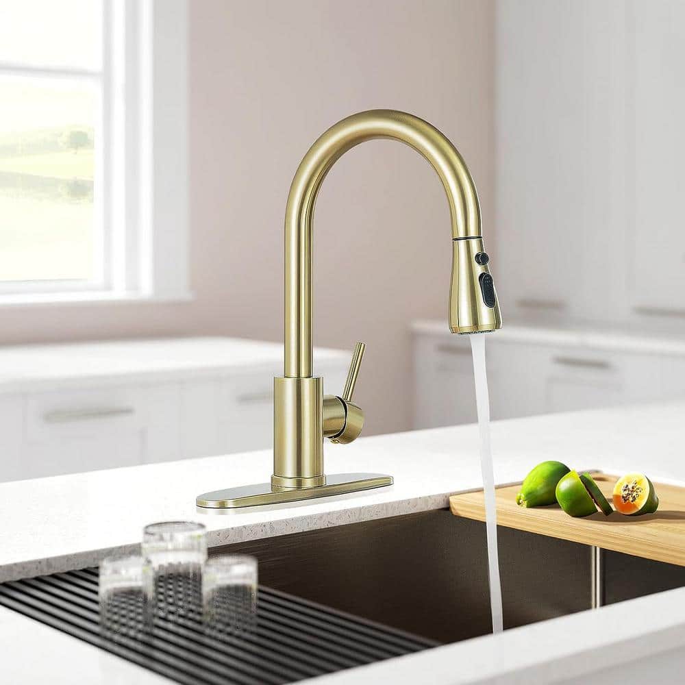 Brushed Gold Stainless Steel Pull-Down Kitchen Faucet