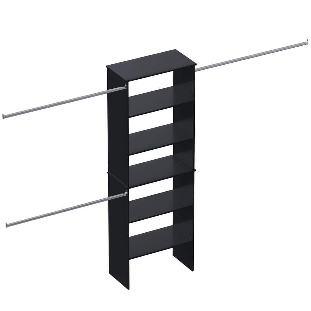 25.5 in. Black Walk-in Modular Wood Closet Organizer Tower System with 5-Shelves, Tower Wood Closet System