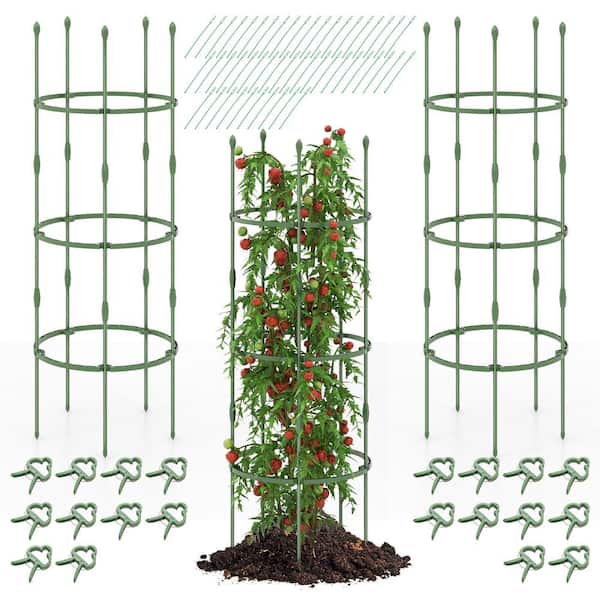Gymax 60 in. H Garden Tomato Trellis Plant Support Cage with Adjustable Size for Plants (3-Pack)