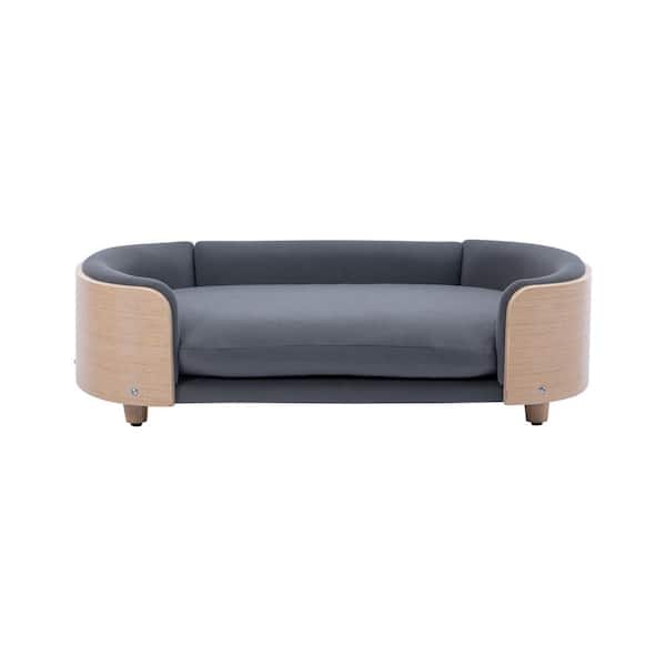 cenadinz Large Dark Grey Dog Bed with Velvet Cushion
