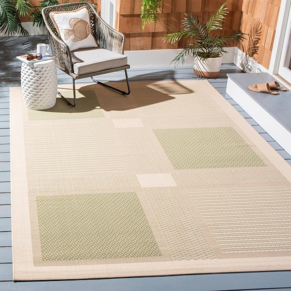 Courtyard Natural/Olive 9 ft. x 12 ft. Border Indoor/Outdoor Patio  Area Rug