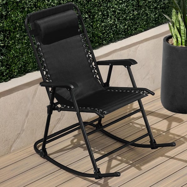Steel Outdoor Zero Gravity Rocking Lawn Chair in Black