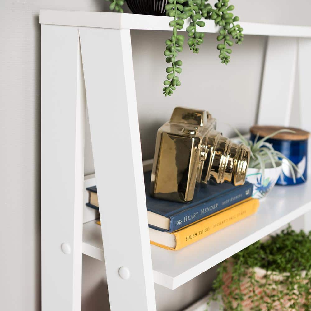 White 55" Wood Ladder Bookcase with 4 Shelves