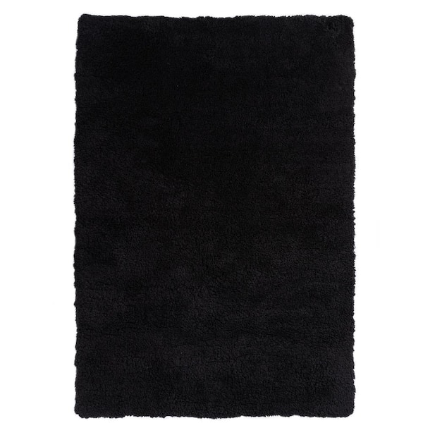 iliebe GHDG Solid Black 3 ft. x 5 ft. Shag Plush Fluffy Area Rug