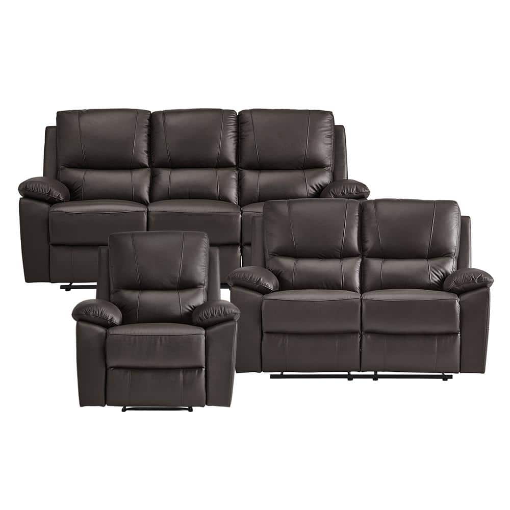 Orina 78 in. W Pillow Top Arm Faux Leather Rectangle 3-Piece Manual Reclini