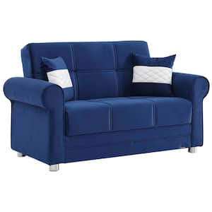 Alex Collection Convertible 63 in. Blue Microfiber 2-Seater Loveseat with Storage
