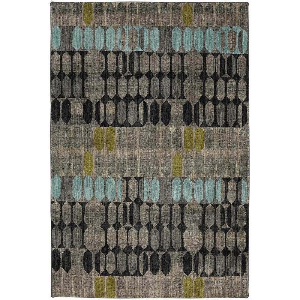 Gray and Black Geometric Polyester Area Rug, 9'6" x 12'11"