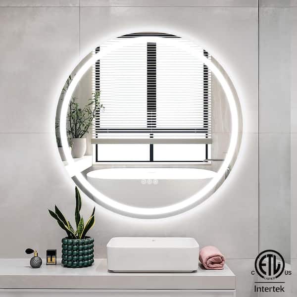 36 in. W x 36 in. H Round Frameless LED Lighted Anti-Fog Modern Wall Bathroom Vanity Mirror in Tempered Glass