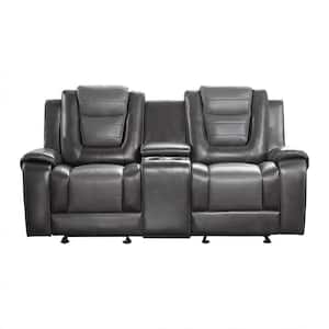 Danio 76 in. W 2-tone Gray Faux Leather Double Glider Manual Reclining Loveseat with Center Console