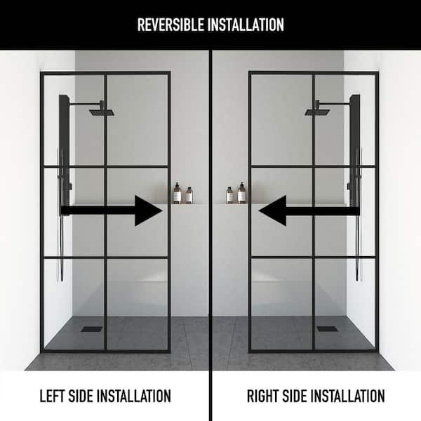 Ventana 34 in. x 74 in. Framed Fixed Shower Door in Matte Black without Handle Ventana 34 in. x 74 in. Framed Fixed Shower Door in Matte Black without Handle