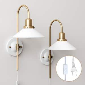 Reta 1-Light Fixture, Wall Mounted Lamp, Plugin Sconce with White Shade and Switch for Living Room or Bedroom (Set of 2)