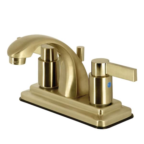 Kingston Brass NuvoFusion 4 in. Centerset 2-Handle Bathroom Faucet with Pop-Up Drain in Brushed Brass