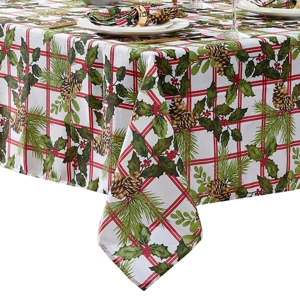 Threadmade Home Pinecone Plaid Holiday Fabric Tablecloth, Multicolor - 60"W x 102"L