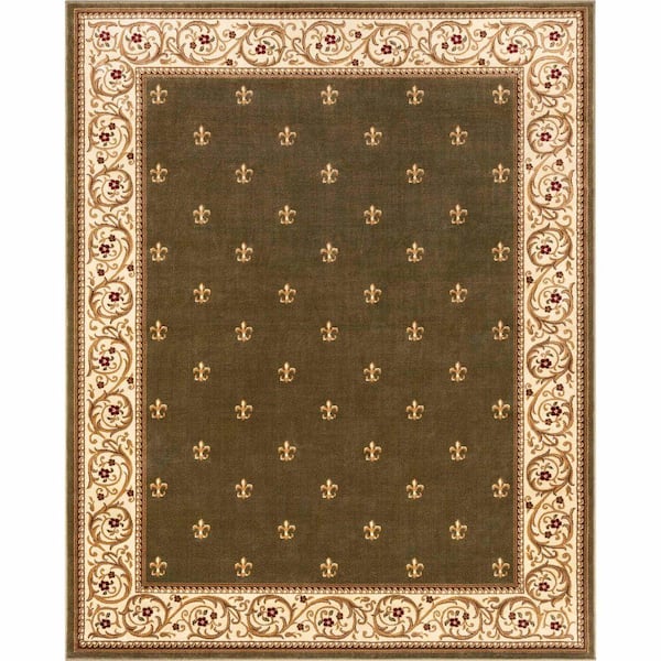 Barclay Fleur De Lis Elegance Traditional Oriental, Green 7 ft. 10 in. x 9 ft. 10 in., Area Rug