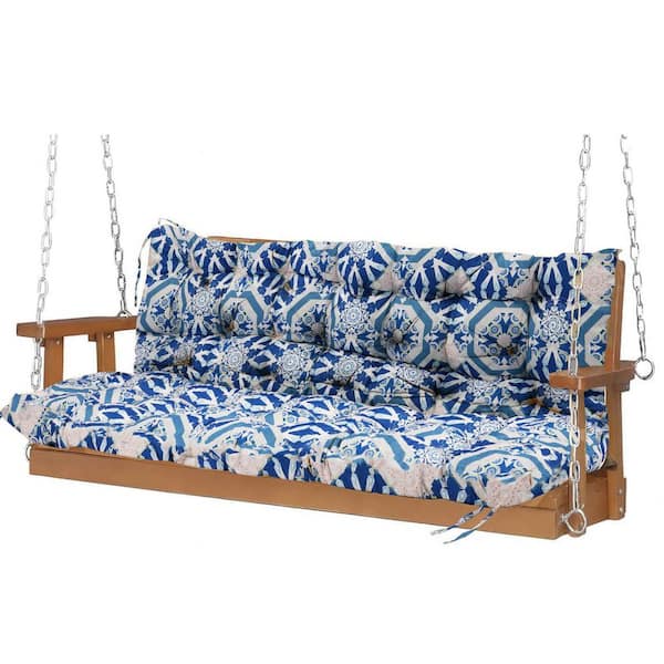 Porch Swing Cushions, 60*40*4" Swing Cushions 3 Seater Replacement, Waterproof Thicken Bench Pad (Blue Grid)