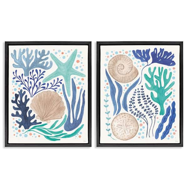 Coastal Currents Sea Life by Veronique Charron 2-Pieces Black Floater Frame Coastal Graphic Art Print 31 in. x 25 in.