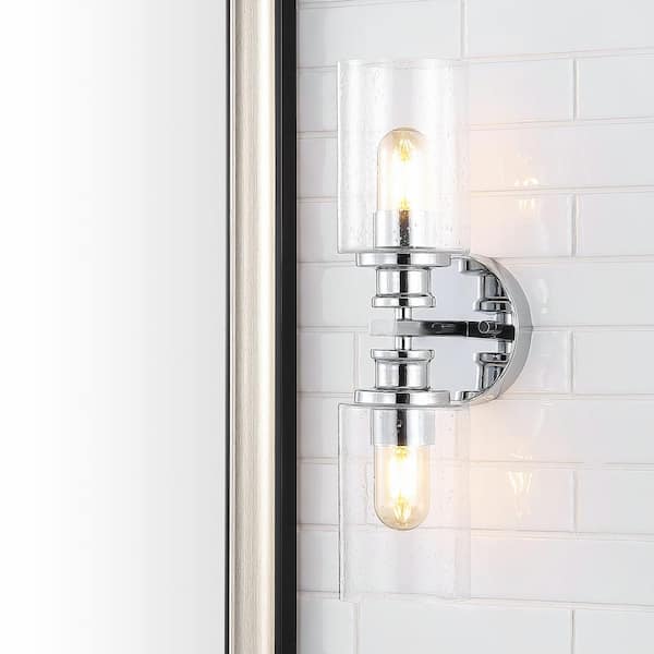 JONATHAN Y Jules Edison 16.5 in. 2-Light Chrome Cylinder Iron/Seeded Glass Farmhouse Contemporary LED Vanity Light