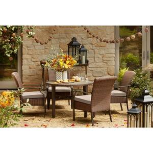 Harper Creek 5-Piece Brown Steel Outdoor Patio Dining Set with CushionGuard Putty Tan Cushions