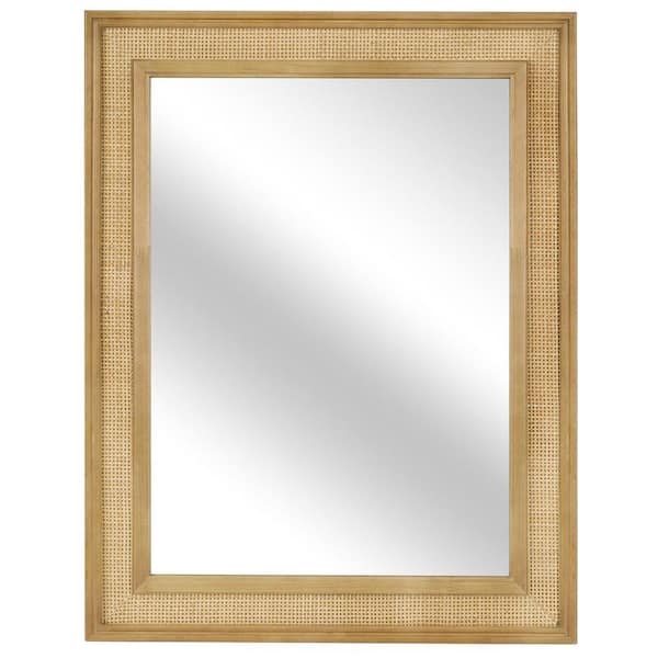 Natural Color 29 in. W x 44 in. H Farmhouse Rectangle Rattan Wood Framed Wall Mirror for Home Decor