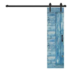 L Series 24 in. x 84 in. Worn Navy Finished Solid Wood Sliding Barn Door with Hardware Kit - Assembly Needed