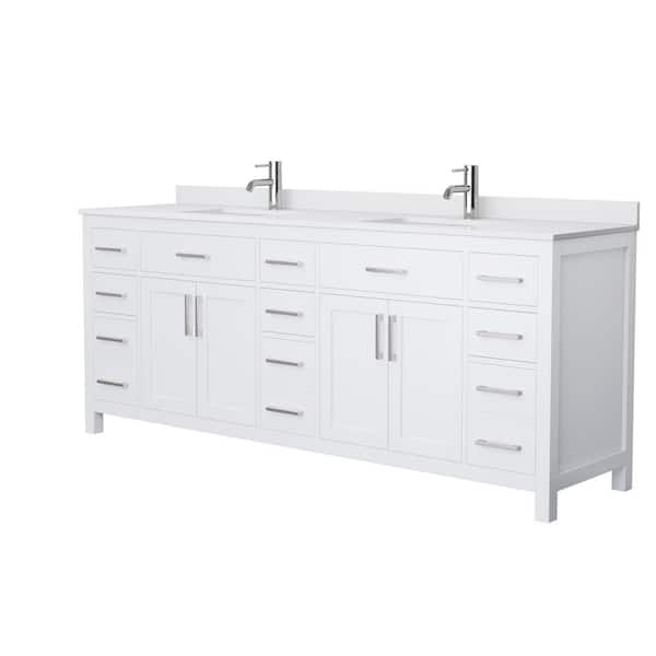 Wyndham Collection Beckett 84 in. W x 22 in. D Double Vanity in White with Cultured Marble Vanity Top in White with White Basins