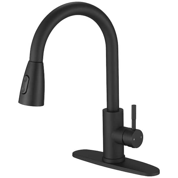 Single Handle Matte Black 17.3 in. H 3-Function Pull-Down Sprayer Kitchen Faucet W/ 360 Swivel, Spot Resist