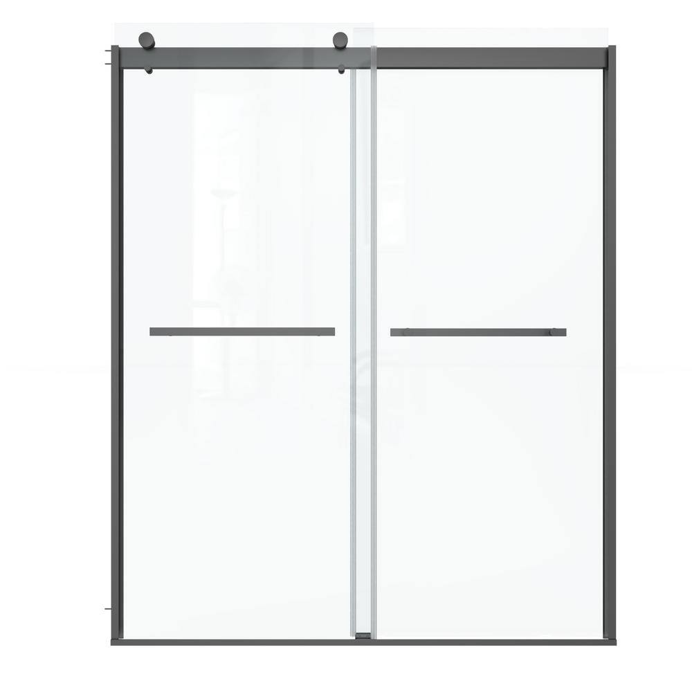 60 in. W x 74 in. H Sliding Framed Shower Door in Matte Black with Clear Gl