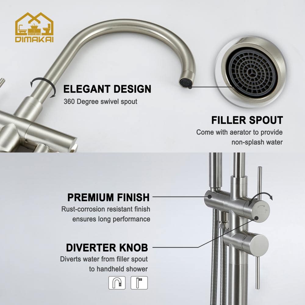 Brushed Nickel Freestanding Tub Filler with Hand Shower