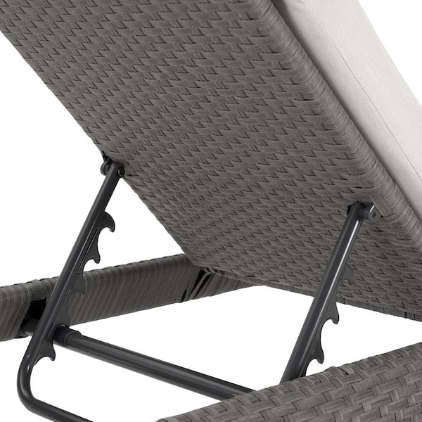 Vistano Gray Wicker Outdoor Chaise Lounge with Canvas Flax Sunbrella Cushions (Set of 2)