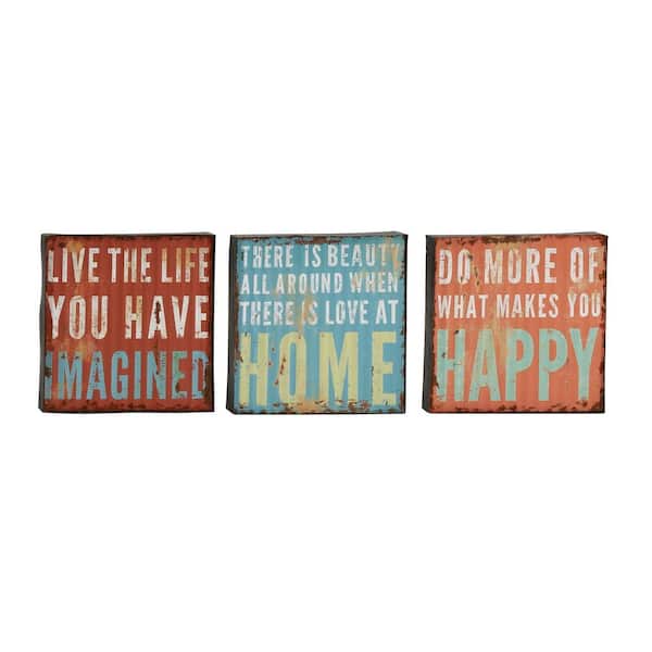 Litton Lane 10 in. x 10 in. Shabby Chic Inspirational Sayings Wall Decor (Set of 3)
