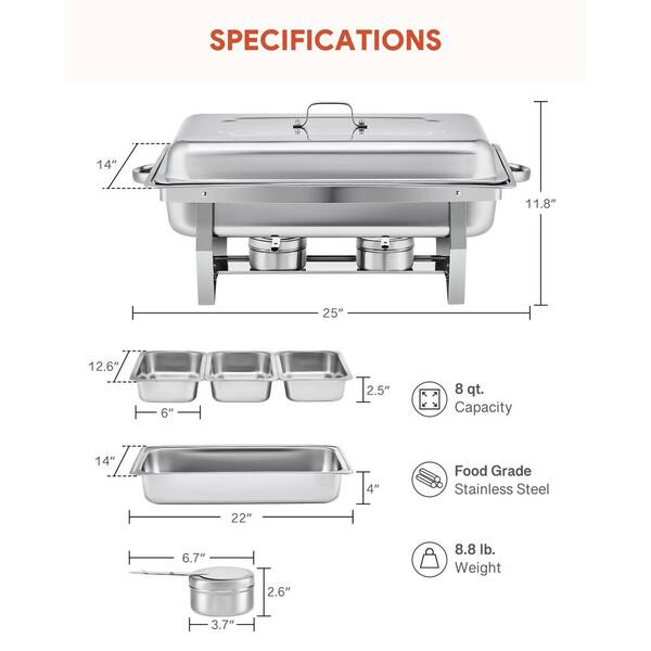 Wilprep 6 Pan Food Warmer for Parties Hotels Restaurants 1/3 Buffet Server  and Warmer 