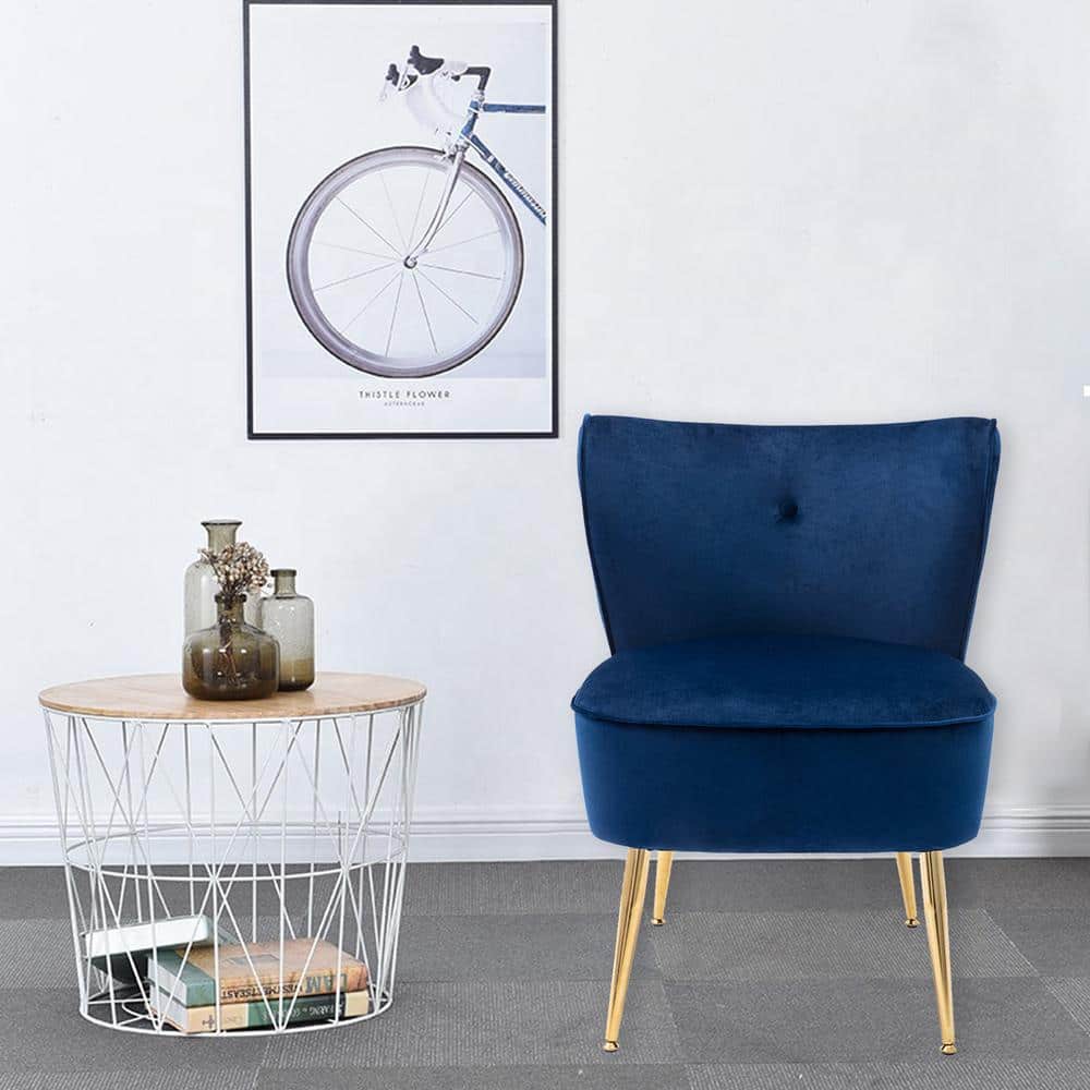 Living room flanking velvet fabric chair (Navy)
