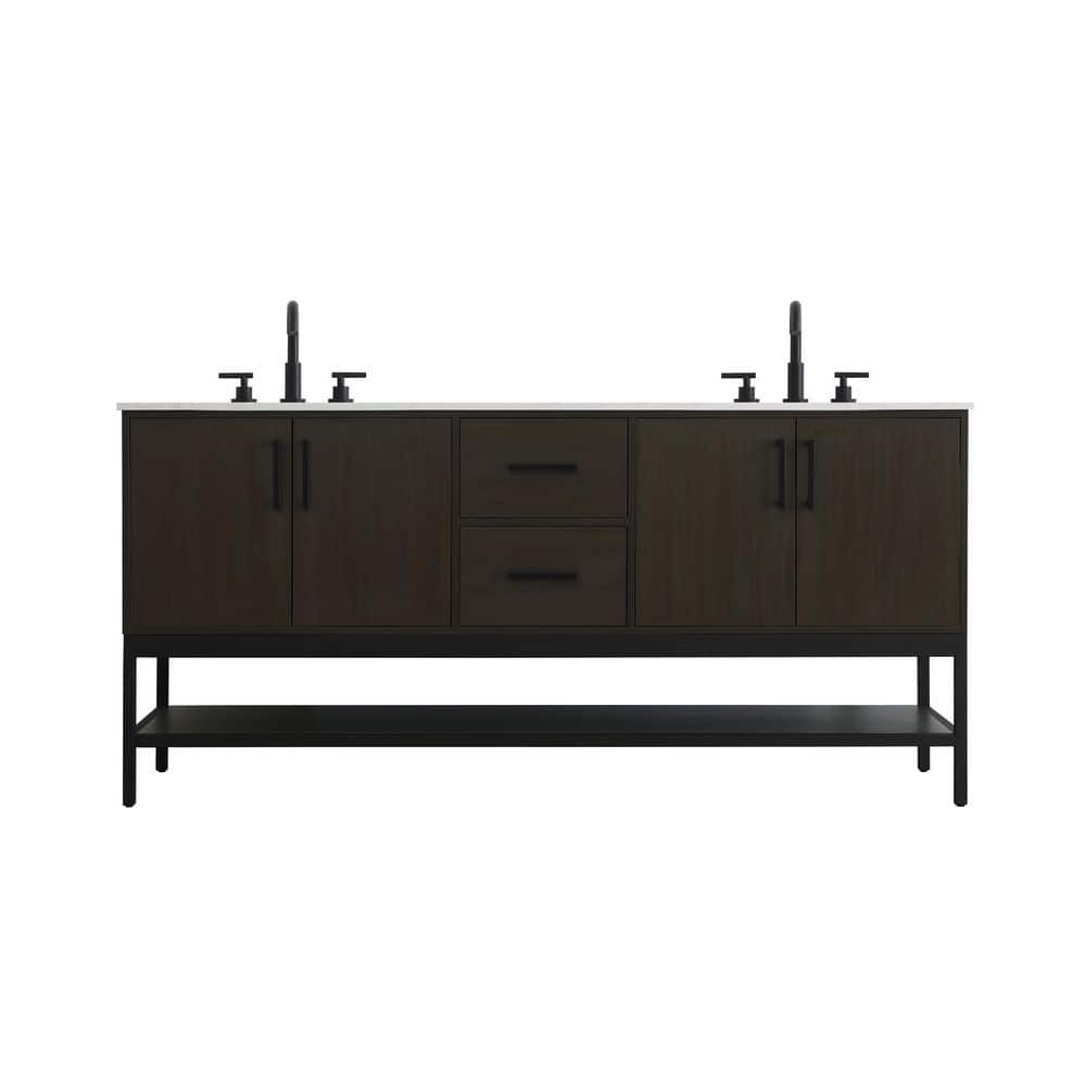 72 in. Double Sink Mocha Brown Bath Vanity with White Engineered Marble Top price history on PriceWatchPro