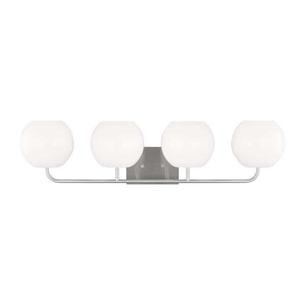 Doraville Extra Large 34 in. 4-Light Brushed Steel Bathroom Vanity Light with Opal Glass Shades