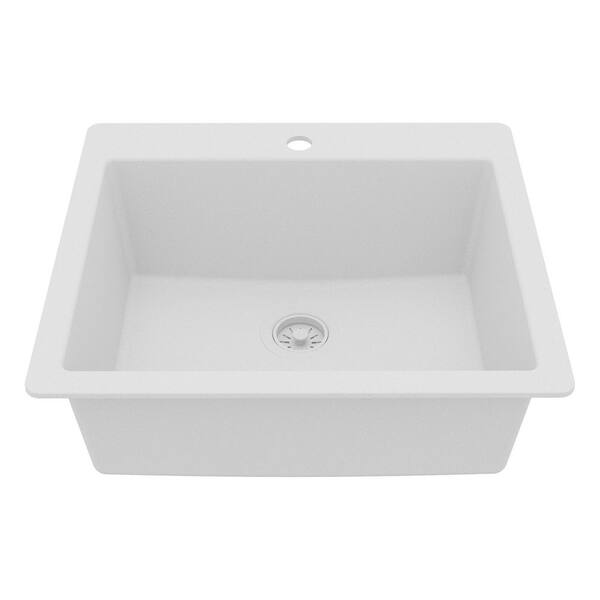 White Quartz 25 in. Single Bowl Drop-In Kitchen Sink