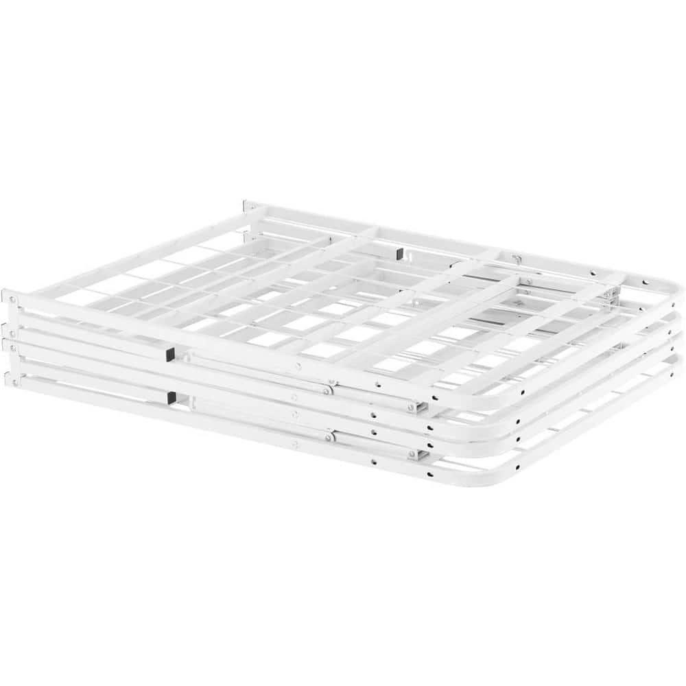 White Queen Upholstered Metal Platform Bed Frame with Slats