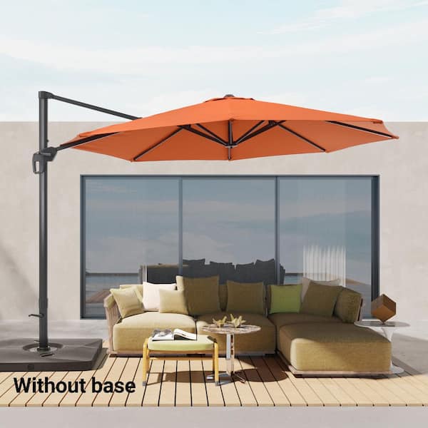 11 ft. Cantilever Patio Umbrella with Solution-Dyed Fabric, Aluminum Frame, and 360° Rotation in Rust Red