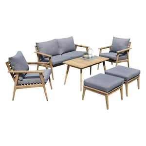 Amazonia 6-Piece Wood Patio Conversation Set with Grey Cushions