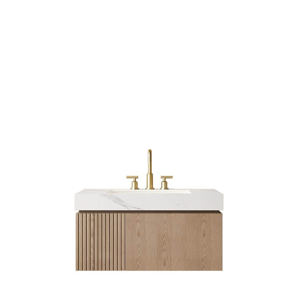 36 in. Floating Heidelberg Woodgrain Bath Vanity with Carrara White Sintered Stone Top and Ceramic Basin price history on PriceWatchPro