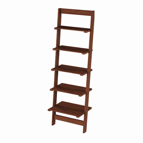 Walnut Wood 5 Shelf Ladder Bookcase, Ladder Espresso Wood 5 Shelf Bookcase