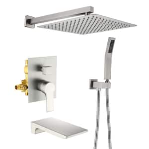 Viki 3-Spray Patterns with 1.8 GPM 12 in. Wall Mount Dual Shower Heads with Waterfall Faucet in Brushed Nickel