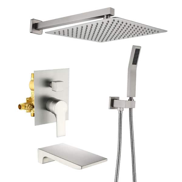 UKISHIRO Viki 3-Spray Patterns with 1.8 GPM 12 in. Wall Mount Dual Shower Heads with Waterfall Faucet in Brushed Nickel